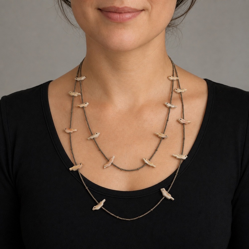 Unbranded Fetish Necklace Silver Excellent Southwestern Shell Bird 2-Strand